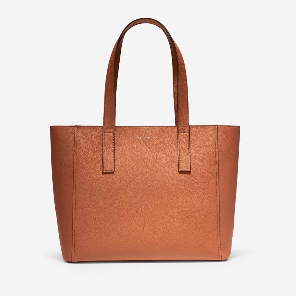 Cole Haan Genuine Leather Small Caryall Tote with Zipper in Cognac